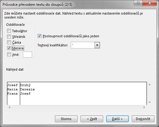 MS Excel: Průvodce převodem textu do sloupců