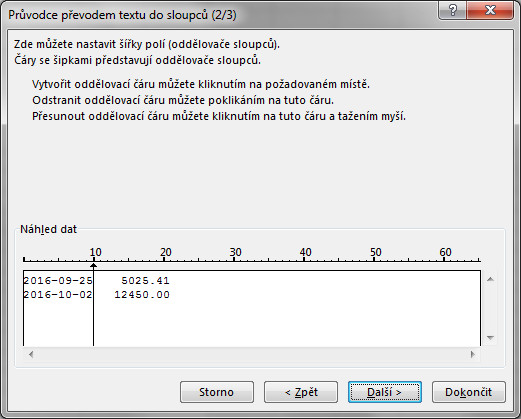 MS Excel: Průvodce převodem textu do sloupců