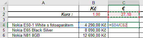 Smíšené odkazy v MS Excel