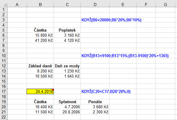 Praktické příklady použití funkce KDYŽ v Microsoft Excel