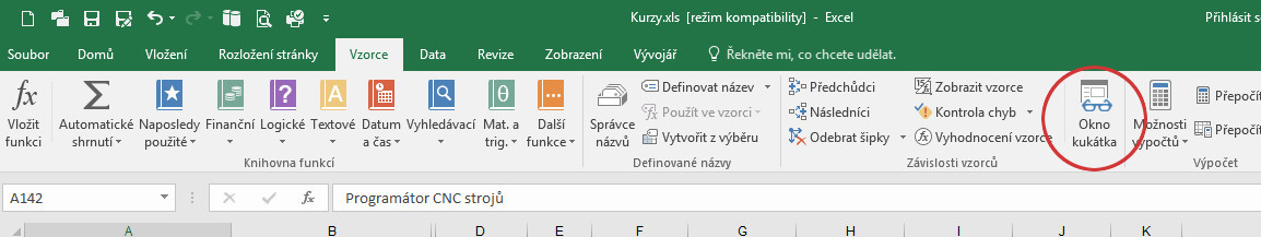 Kukátko v Microsoft Excel