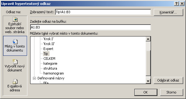 Hypertextové odkazy v MS Excel
