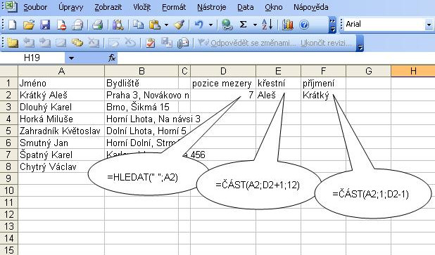 Dělení dlouhého textu v MS Excel