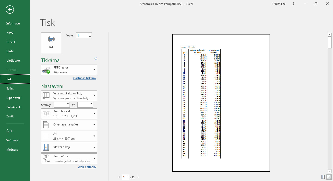 Tisk v MS Excel