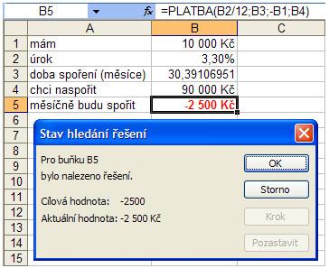 Hledání zpětného řešení v Microsoft Excel - JUBELA, s.r.o.