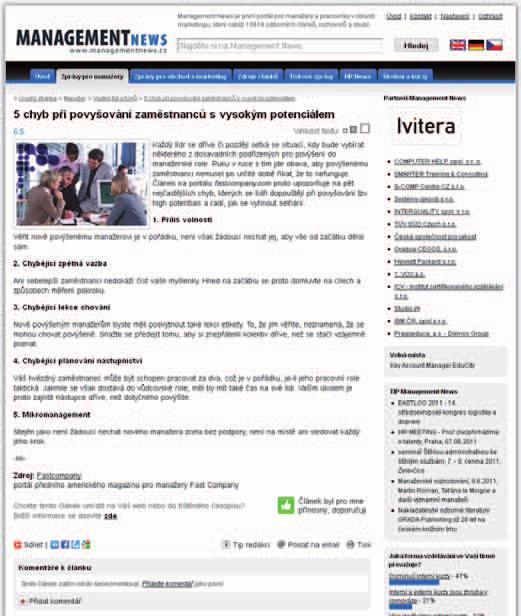 Ukázka článku který je přístupný pouze pro registrované čtenáře Management News Náhled článku